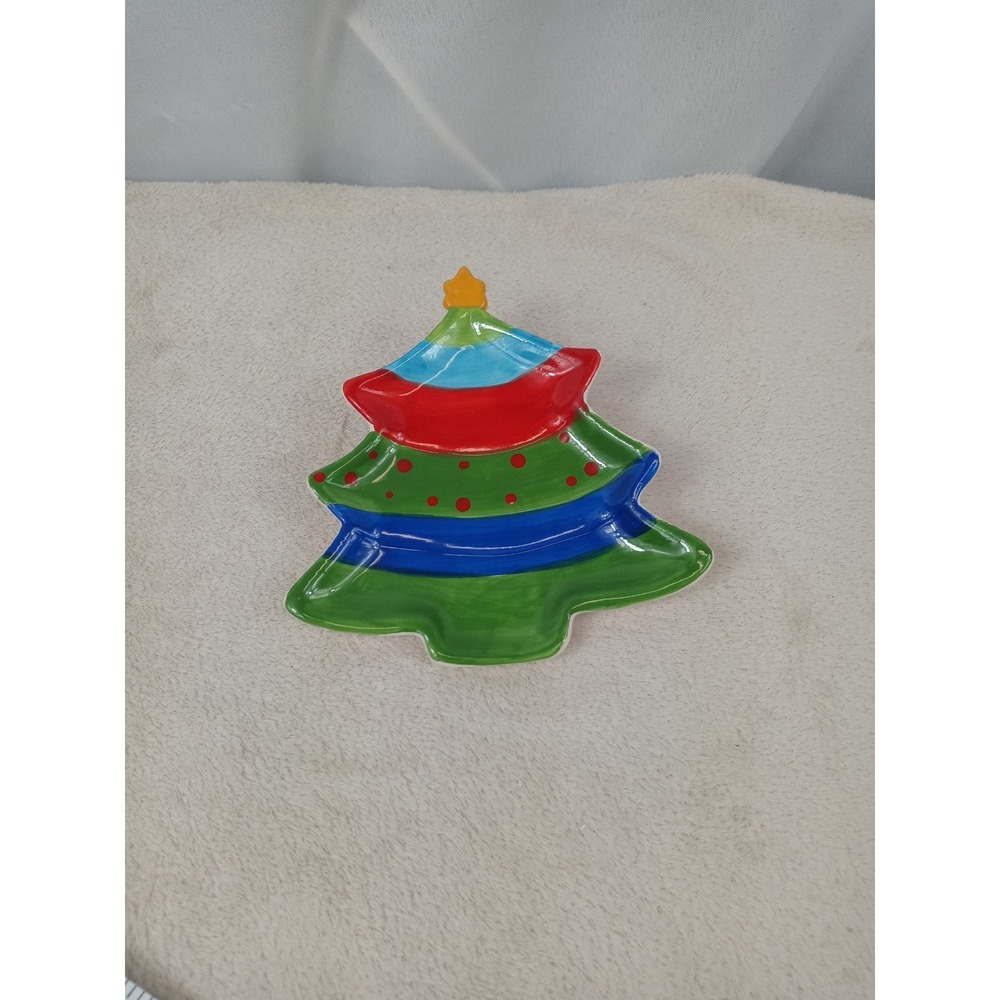 6" Christmas Tree Shaped Plate Whimsical Cookie Candy Trinket Dish Holiday Decor